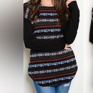 Rachel Kate Black and Multicolor Patterned Layered Look Top NWT Size S